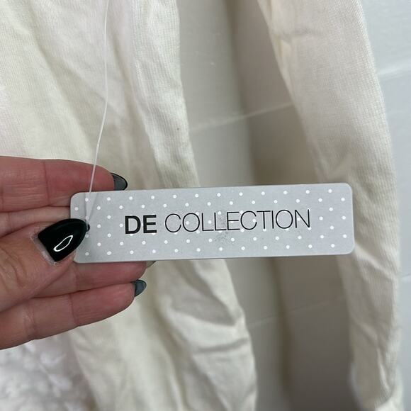 DE COLLECTION Cream Floral Back Long Sleeve Cardigan Sweater Top Size Small - Picture 10 of 13